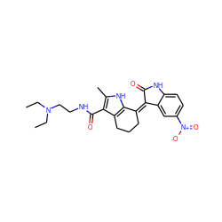 CCN(CC)CCNC(=O)c1c(C)[nH]c2c1CCC/C2=C1/C(=O)Nc2ccc([N+](=O)[O-])cc21 ZINC000096284782