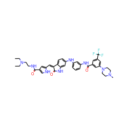 CCN(CC)CCNC(=O)c1c[nH]c(/C=C2\C(=O)Nc3cc(Nc4cccc(NC(=O)c5cc(N6CCN(C)CC6)cc(C(F)(F)F)c5)c4)ccc32)c1 ZINC000084652350