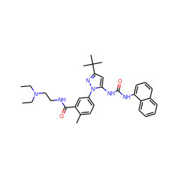 CCN(CC)CCNC(=O)c1cc(-n2nc(C(C)(C)C)cc2NC(=O)Nc2cccc3ccccc23)ccc1C ZINC000064526903