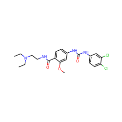 CCN(CC)CCNC(=O)c1ccc(NC(=O)Nc2ccc(Cl)c(Cl)c2)cc1OC ZINC000028367631