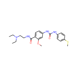 CCN(CC)CCNC(=O)c1ccc(NC(=O)Nc2ccc(SC)cc2)cc1OC ZINC000028392564