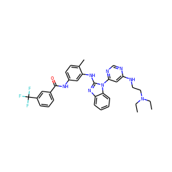 CCN(CC)CCNc1cc(-n2c(Nc3cc(NC(=O)c4cccc(C(F)(F)F)c4)ccc3C)nc3ccccc32)ncn1 ZINC000049777418