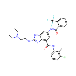 CCN(CC)CCNc1nc2c(C(=O)Nc3cccc(Cl)c3C)cc(NC(=O)c3ccccc3C(F)(F)F)cc2[nH]1 ZINC000205654447