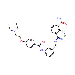 CCN(CC)CCO[C@H]1C=CC([C@@H](O)Nc2cccc(CNc3ncnc4c(C(N)=O)cccc34)c2)=CC1 ZINC000167030962