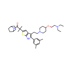 CCN(CC)CCOC1CCN(CCc2c(-c3cc(C)cc(C)c3)[nH]c3sc(C(C)(C)C(=O)N4C5CCC4CC5)cc23)CC1 ZINC000028961737