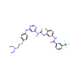 CCN(CC)CCOc1ccc(Nc2cc(N(C)C(=O)Nc3cc(NC(=O)c4cccc(C(F)(F)F)c4)ccc3C)ncn2)cc1 ZINC000036187635