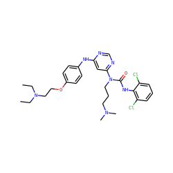 CCN(CC)CCOc1ccc(Nc2cc(N(CCCN(C)C)C(=O)Nc3c(Cl)cccc3Cl)ncn2)cc1 ZINC000036187629