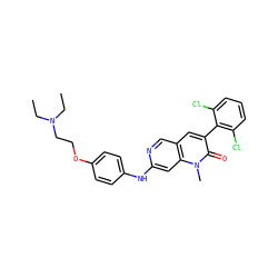 CCN(CC)CCOc1ccc(Nc2cc3c(cn2)cc(-c2c(Cl)cccc2Cl)c(=O)n3C)cc1 ZINC000002006378