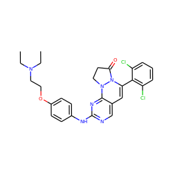 CCN(CC)CCOc1ccc(Nc2ncc3c(n2)N2CCC(=O)N2C(c2c(Cl)cccc2Cl)=C3)cc1 ZINC000034804562