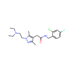 CCN(CC)CCn1nc(C)c(CC(=O)NCc2ccc(F)cc2Cl)c1C ZINC000095553456