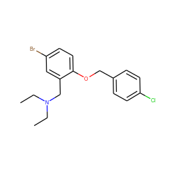 CCN(CC)Cc1cc(Br)ccc1OCc1ccc(Cl)cc1 ZINC000028821979