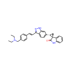 CCN(CC)Cc1ccc(/C=C/c2n[nH]c3cc([C@@H]4C[C@@]45C(=O)Nc4ccccc45)ccc23)cc1 ZINC000144964955