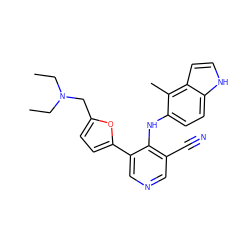 CCN(CC)Cc1ccc(-c2cncc(C#N)c2Nc2ccc3[nH]ccc3c2C)o1 ZINC000045259860