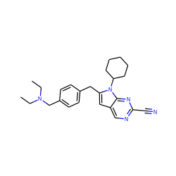 CCN(CC)Cc1ccc(Cc2cc3cnc(C#N)nc3n2C2CCCCC2)cc1 ZINC000028958177