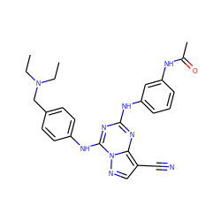 CCN(CC)Cc1ccc(Nc2nc(Nc3cccc(NC(C)=O)c3)nc3c(C#N)cnn23)cc1 ZINC000028707991