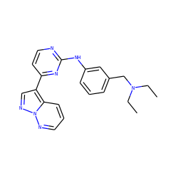 CCN(CC)Cc1cccc(Nc2nccc(-c3cnn4ncccc34)n2)c1 ZINC000040394522