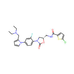 CCN(CC)Cc1cccn1-c1ccc(N2C[C@H](CNC(=O)c3ccc(Cl)s3)OC2=O)c(F)c1 ZINC000299862478