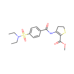 CCN(CC)S(=O)(=O)c1ccc(C(=O)NC2=C(C(=O)OC)SCC2)cc1 ZINC000004099963