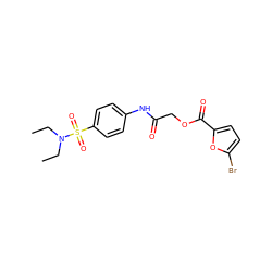 CCN(CC)S(=O)(=O)c1ccc(NC(=O)COC(=O)c2ccc(Br)o2)cc1 ZINC000003318914