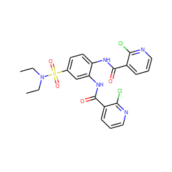 CCN(CC)S(=O)(=O)c1ccc(NC(=O)c2cccnc2Cl)c(NC(=O)c2cccnc2Cl)c1 ZINC000017527682