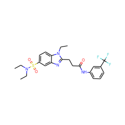 CCN(CC)S(=O)(=O)c1ccc2c(c1)nc(CCC(=O)Nc1cccc(C(F)(F)F)c1)n2CC ZINC000008666050