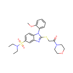 CCN(CC)S(=O)(=O)c1ccc2c(c1)nc(SCC(=O)N1CCOCC1)n2-c1ccccc1OC ZINC000006130150