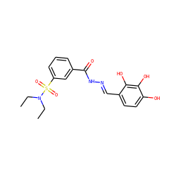 CCN(CC)S(=O)(=O)c1cccc(C(=O)N/N=C/c2ccc(O)c(O)c2O)c1 ZINC000003275483