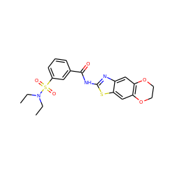 CCN(CC)S(=O)(=O)c1cccc(C(=O)Nc2nc3cc4c(cc3s2)OCCO4)c1 ZINC000003211110