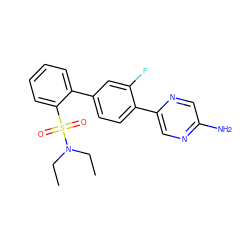 CCN(CC)S(=O)(=O)c1ccccc1-c1ccc(-c2cnc(N)cn2)c(F)c1 ZINC000212159730