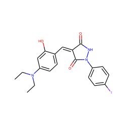 CCN(CC)c1ccc(/C=C2/C(=O)NN(c3ccc(I)cc3)C2=O)c(O)c1 ZINC000013633981