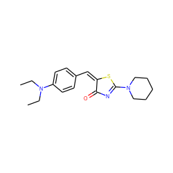 CCN(CC)c1ccc(/C=C2/SC(N3CCCCC3)=NC2=O)cc1 ZINC000000050619