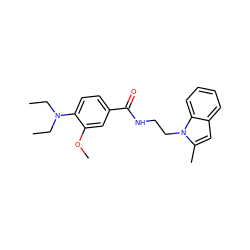 CCN(CC)c1ccc(C(=O)NCCn2c(C)cc3ccccc32)cc1OC ZINC000169351835