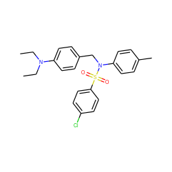 CCN(CC)c1ccc(CN(c2ccc(C)cc2)S(=O)(=O)c2ccc(Cl)cc2)cc1 ZINC000095583719