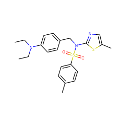 CCN(CC)c1ccc(CN(c2ncc(C)s2)S(=O)(=O)c2ccc(C)cc2)cc1 ZINC000095589546