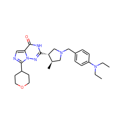 CCN(CC)c1ccc(CN2C[C@@H](C)[C@H](c3nn4c(C5CCOCC5)ncc4c(=O)[nH]3)C2)cc1 ZINC000142310608