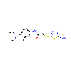 CCN(CC)c1ccc(NC(=O)CSc2nnc(N)s2)cc1C ZINC000001110920