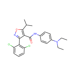 CCN(CC)c1ccc(NC(=O)c2c(-c3c(Cl)cccc3Cl)noc2C(C)C)cc1 ZINC000028390026