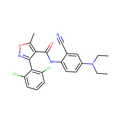 CCN(CC)c1ccc(NC(=O)c2c(-c3c(Cl)cccc3Cl)noc2C)c(C#N)c1 ZINC000028125784