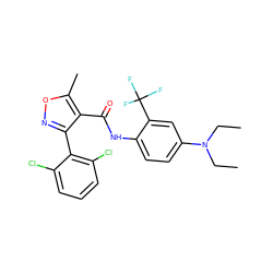 CCN(CC)c1ccc(NC(=O)c2c(-c3c(Cl)cccc3Cl)noc2C)c(C(F)(F)F)c1 ZINC000028121978