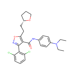 CCN(CC)c1ccc(NC(=O)c2c(-c3c(Cl)cccc3Cl)noc2CC[C@@H]2CCCO2)cc1 ZINC000028378305