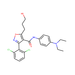 CCN(CC)c1ccc(NC(=O)c2c(-c3c(Cl)cccc3Cl)noc2CCCO)cc1 ZINC000028361455