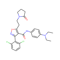 CCN(CC)c1ccc(NC(=O)c2c(-c3c(Cl)cccc3Cl)noc2CCN2CCCC2=O)cc1 ZINC000028368883