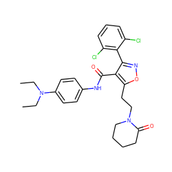 CCN(CC)c1ccc(NC(=O)c2c(-c3c(Cl)cccc3Cl)noc2CCN2CCCCC2=O)cc1 ZINC000028383344