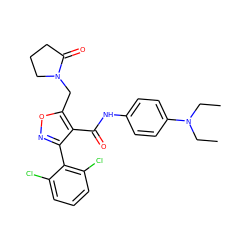 CCN(CC)c1ccc(NC(=O)c2c(-c3c(Cl)cccc3Cl)noc2CN2CCCC2=O)cc1 ZINC000028389882