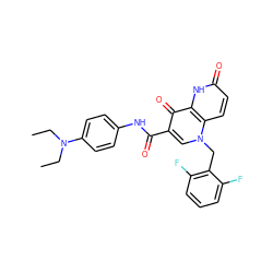 CCN(CC)c1ccc(NC(=O)c2cn(Cc3c(F)cccc3F)c3ccc(=O)[nH]c3c2=O)cc1 ZINC000073157255