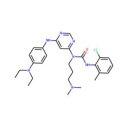 CCN(CC)c1ccc(Nc2cc(N(CCCN(C)C)C(=O)Nc3c(C)cccc3Cl)ncn2)cc1 ZINC000053159854