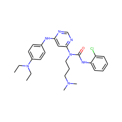 CCN(CC)c1ccc(Nc2cc(N(CCCN(C)C)C(=O)Nc3ccccc3Cl)ncn2)cc1 ZINC000053274859