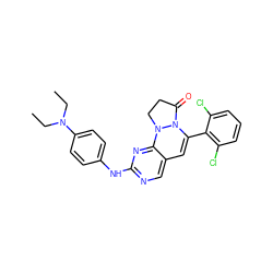 CCN(CC)c1ccc(Nc2ncc3c(n2)N2CCC(=O)N2C(c2c(Cl)cccc2Cl)=C3)cc1 ZINC000053274945