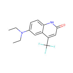 CCN(CC)c1ccc2[nH]c(=O)cc(C(F)(F)F)c2c1 ZINC000014968247