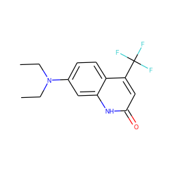 CCN(CC)c1ccc2c(C(F)(F)F)cc(=O)[nH]c2c1 ZINC000014968325